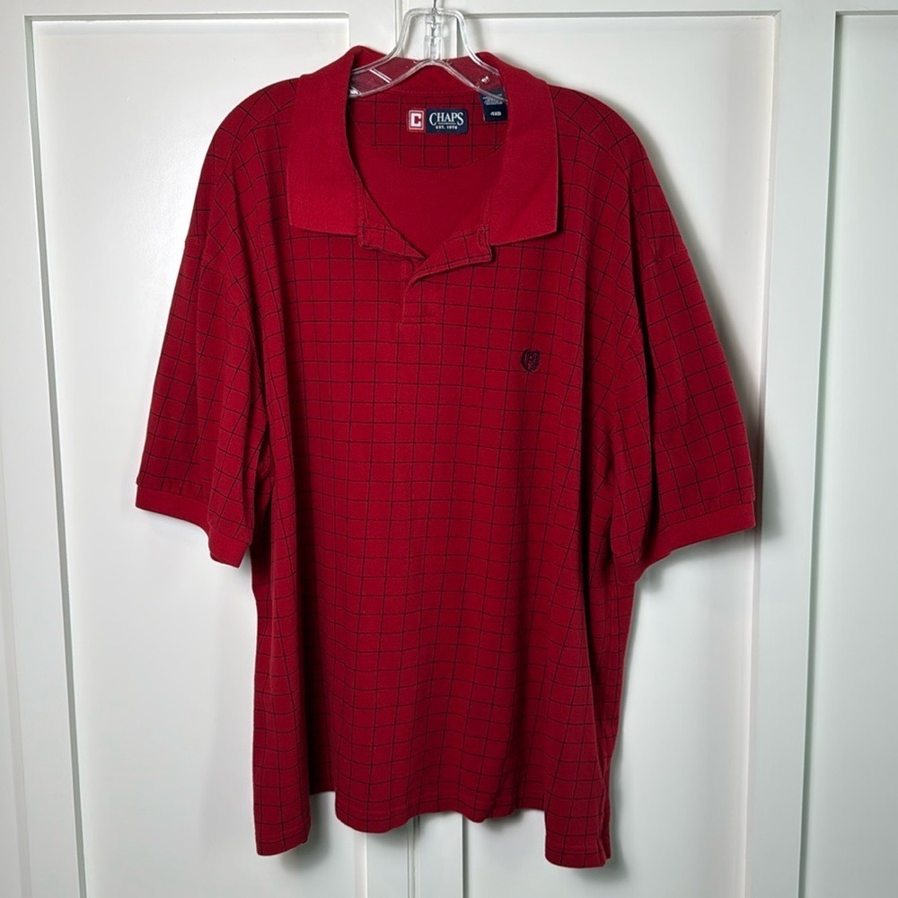 Chaps Mens‎ Red Plaid Golf Polo Shirt Short Sleeve Big & Tall 4XB